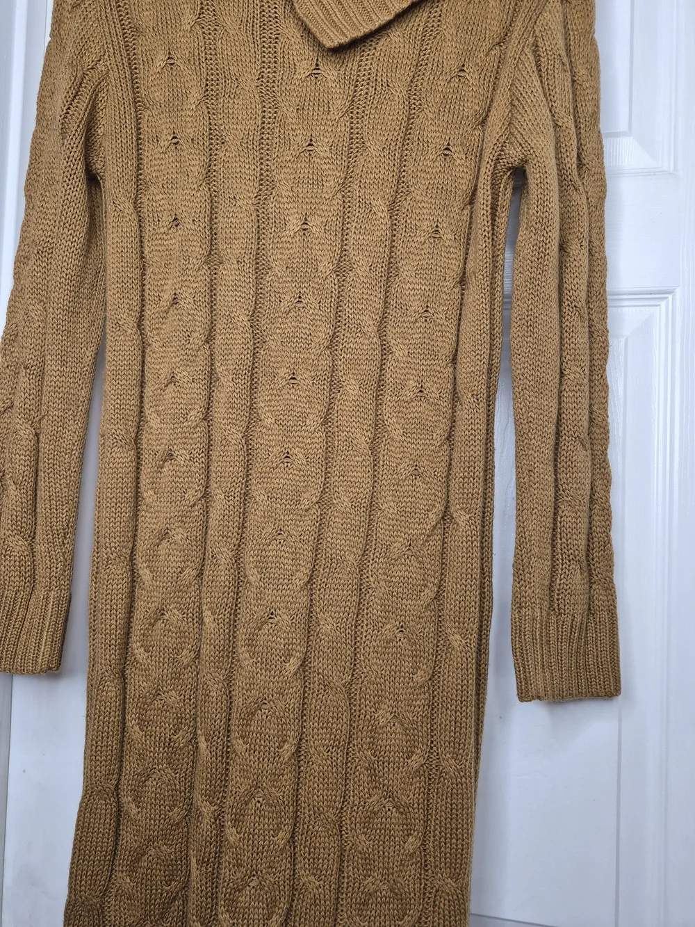 POL Cable-Knit Midi Sweater Dress in Camel Brown Cowl Neck Small